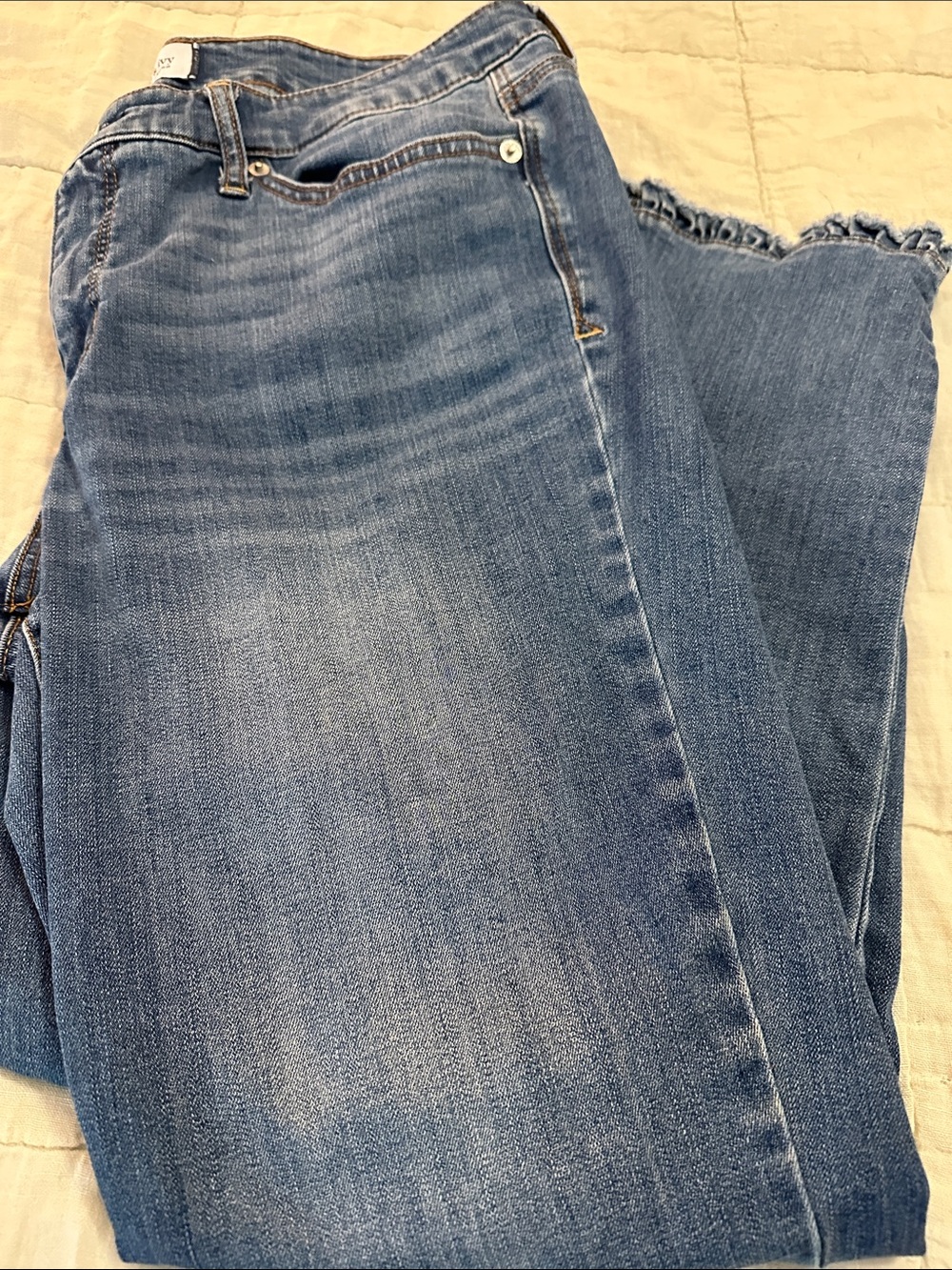 Crown Ivy 14 Women's High Rise skinny crop Jeans Ruffled  Frayed Hem